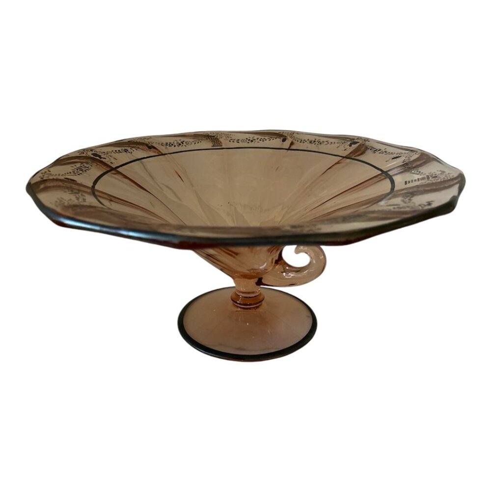Vintage Pink Glass Fostoria 2398 Cornucopia Pedestal Glass Dish Depression Glass